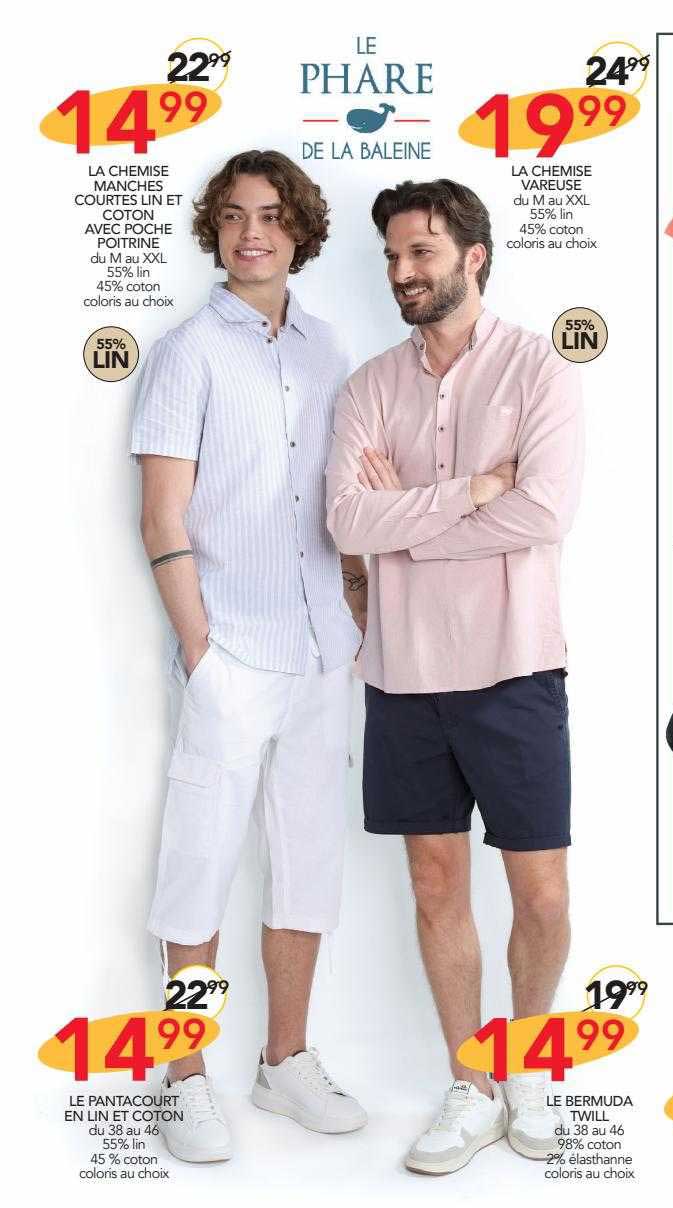 la chemise manches courtes lin et coton, la chemise vareuse, le pantacourt en lin et coton, le bermuda twill