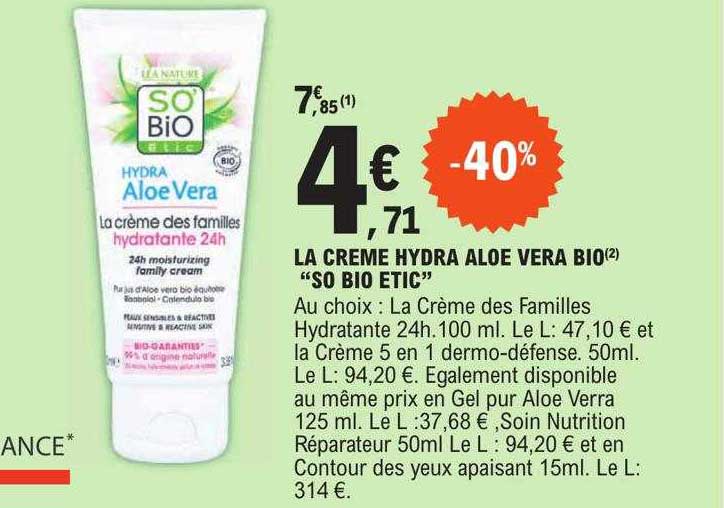 la crème hydra aloe vera bio "so bio étic"