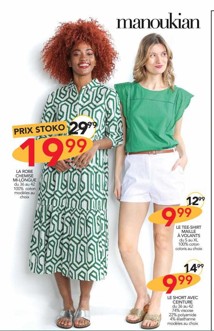 la robe chemise mi-longue manoukian, le tee-shirt maille à volants manoukian, le short avec ceinture manoukian