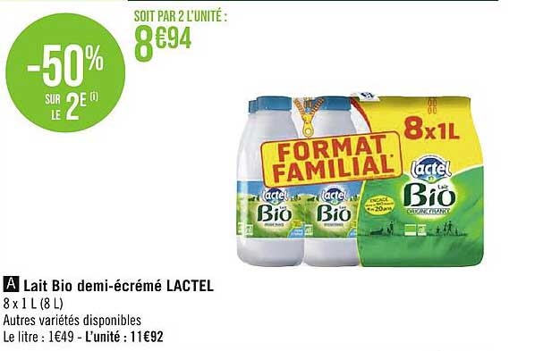 Lait Bio Demi-écrémé Lactel