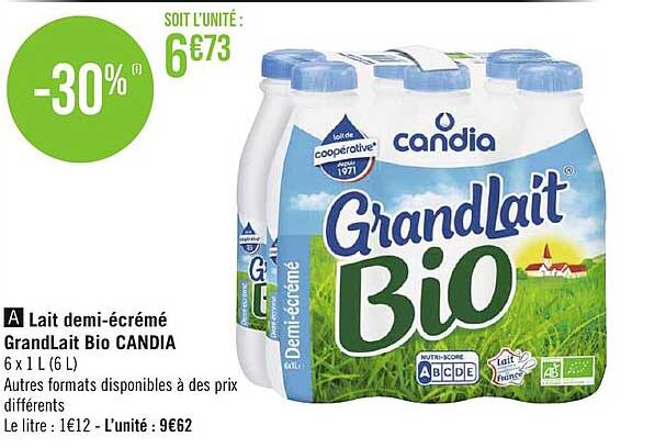 lait demi-écrémé grand lait bio candia