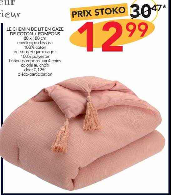 Le Chemin De Lit En Gaze De Coton + Pompons