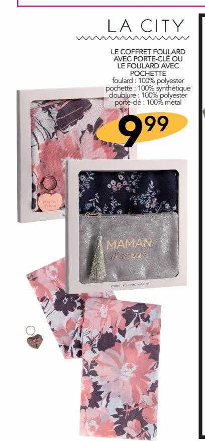 le coffret foulard avec porte-clé ou le foulard avec pochette la city