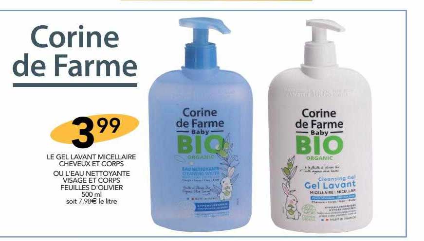 le gel lavant micellaire cheveux et corps ou l'eau nettoyante visage et corps feuilles d'olivier