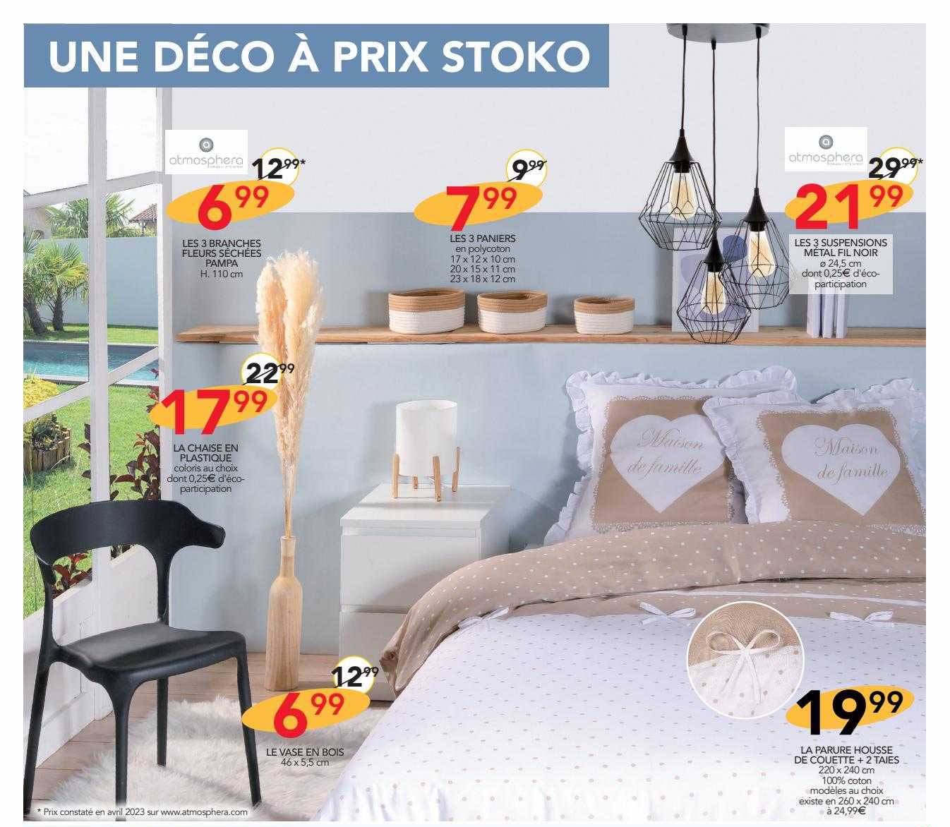 Les 3 Branches Fleurs Séchées Pampa, Les 3 Paniers, Les 3 Suspensions Métal Fil Noir, La Chaise En Plastique, Le Vase En Bois, La Parure Housse De Couette + 2 Taies