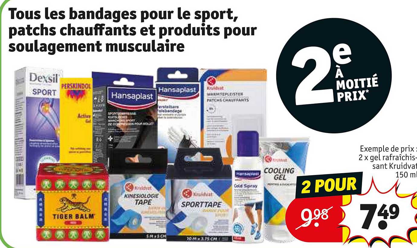 les bandages pour le sport, patchs chauffants et produits pour soulagement musculaire