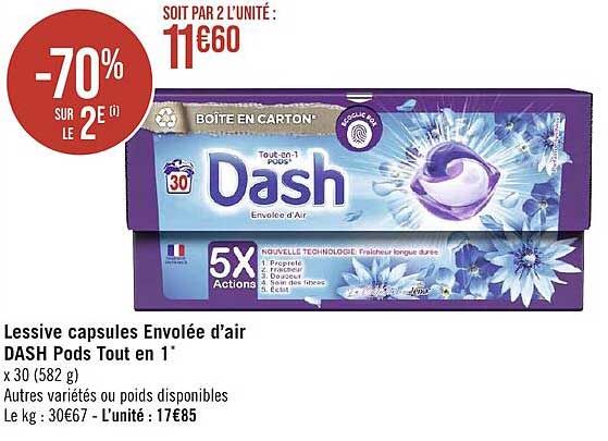lessive capsules envolée d'air dash pods tout en 1