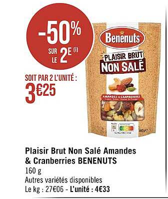 plaisir brut non salé amandes & cranberries benenuts