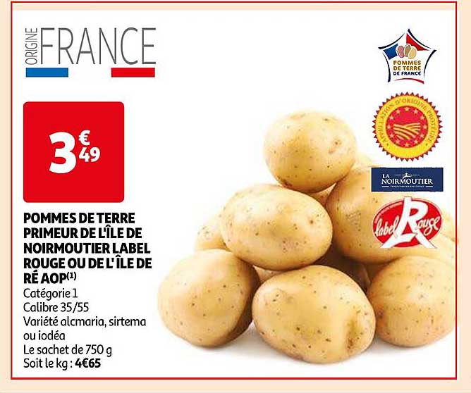 pommes de terre primeur de l'île de noirmoutier label rouge ou de l'île de ré aop
