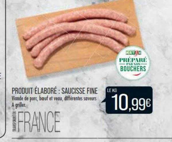 produit élaboré : saucisse fine