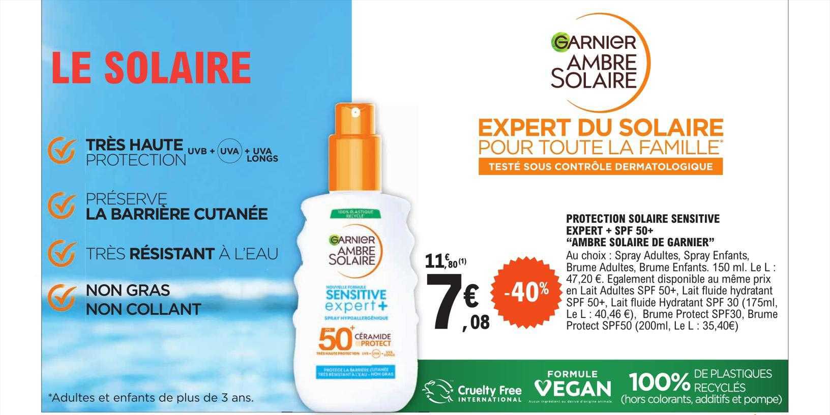 protection solaire sensitive expert + spf 50+ "ambre solaire de garnier"