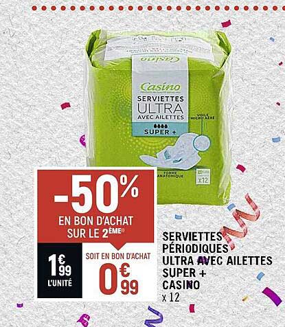 serviettes périodiques ultra avec ailettes super + casino