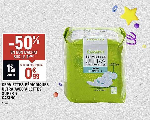 serviettes périodiques ultra avec ailettes super+ casino