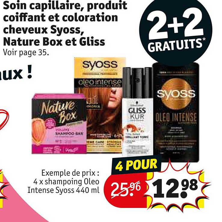 soin capillaire, produit coiffant et coloration cheveux syoss, nature box et gliss