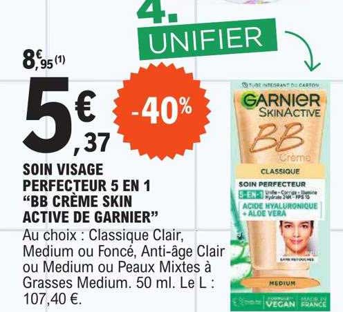 soin visage perfecteur 5 en 1 "bb crème skin active de garnier"