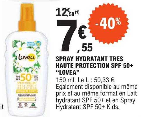 Spray Hydratant Très Haute Protection Spf 50+ "lovea"