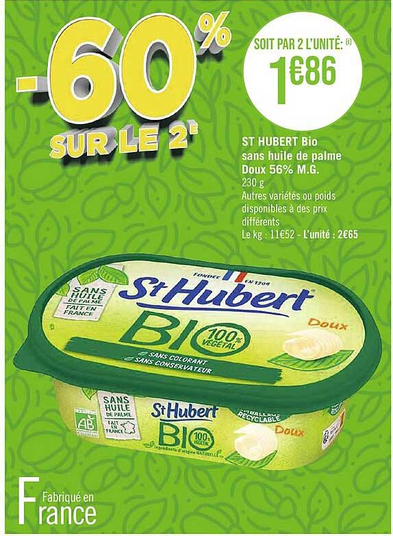 st hubert bio sans huile de palme doux 56% m.g.