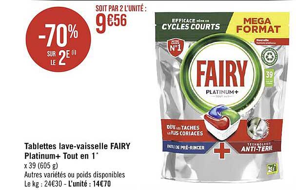 tablettes lave-vaisselle fairy platinum+ tout en 1