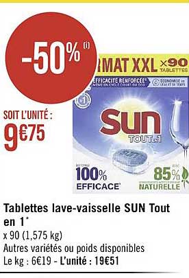 tablettes lave-vaisselle sun tout en 1