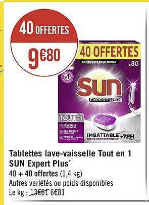 tablettes lave-vaisselle tout en 1 sun expert plus