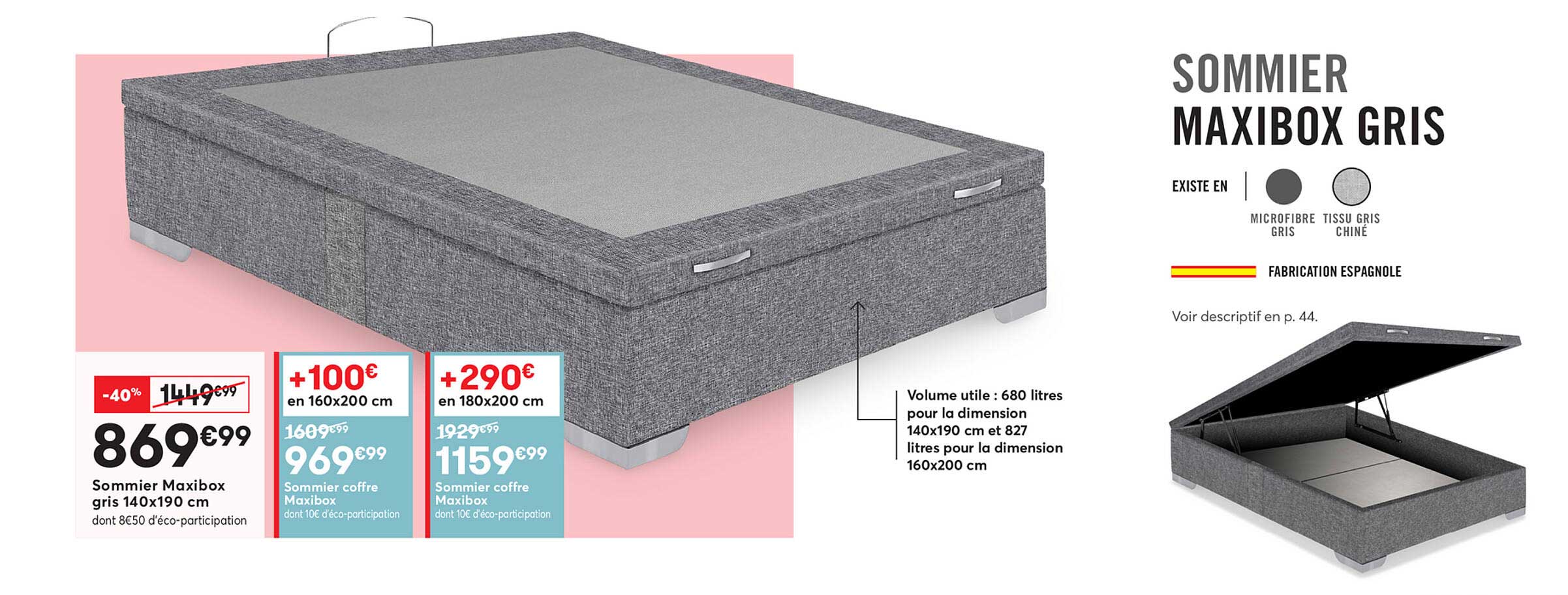 sommier maxibon gris 140x190 cm