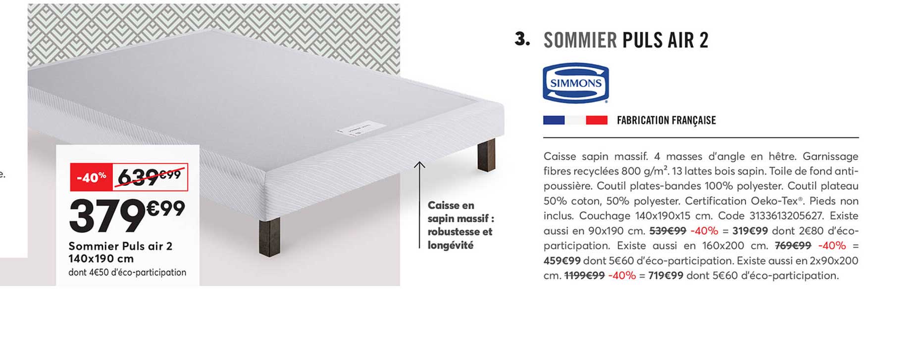 Sommier Puls Air 2 140x190 Cm Simmons