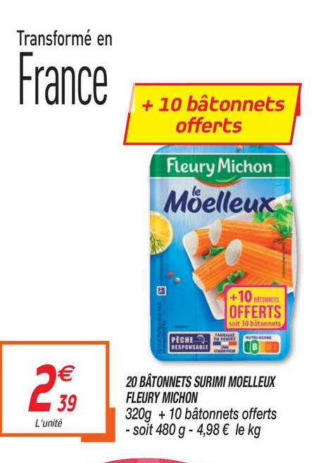 20 bâtonnets surimi moelleux fleury michon