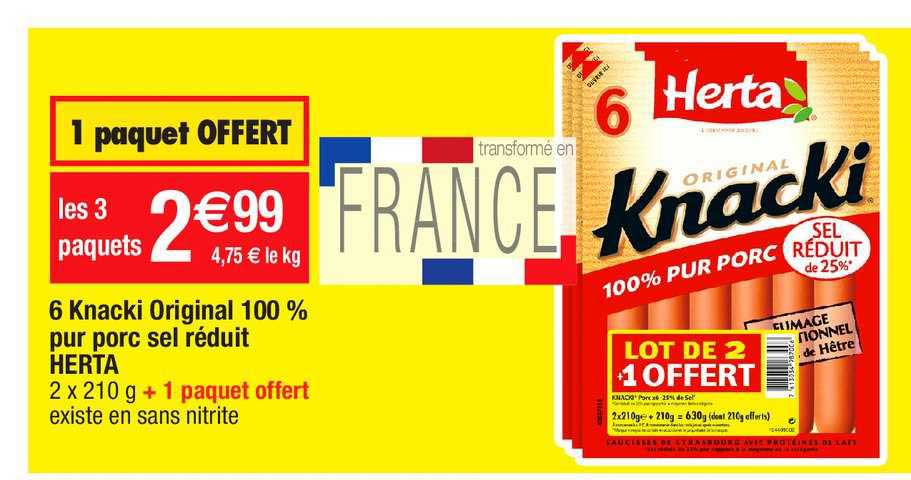 6 knacki original 100% pur porc sel reduit herta