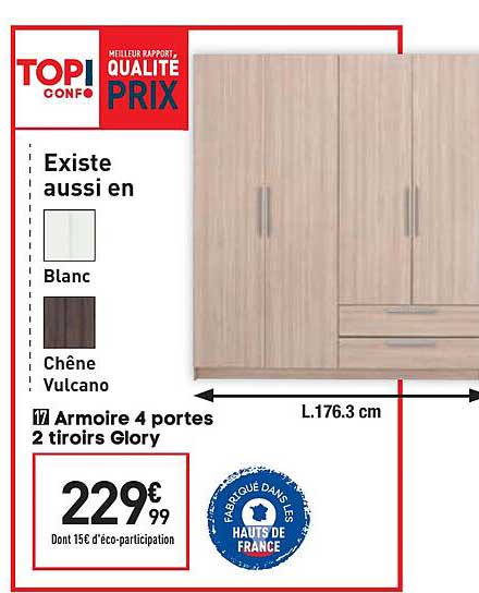 Armoire 4 Portes 2 Tiroirs Glory