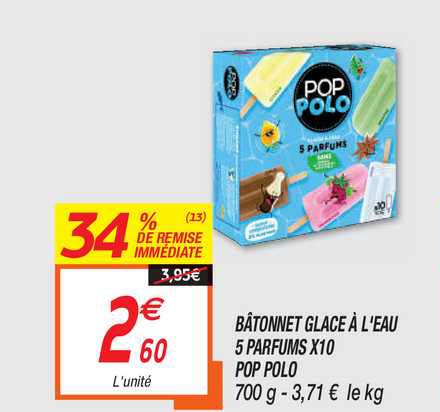 bâtonnet glacé à l'eau 5 parfums x10 pop polo