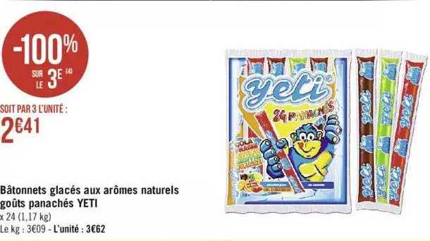 bâtonnets glacés aux arômes naturels goûts panachés yeti
