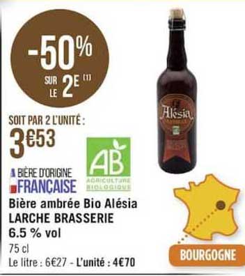 bière ambrée bio alésia larche brasserie 6.5% vol.