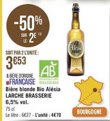 bière blonde bio alésia larche brasserie 6,5% vol.