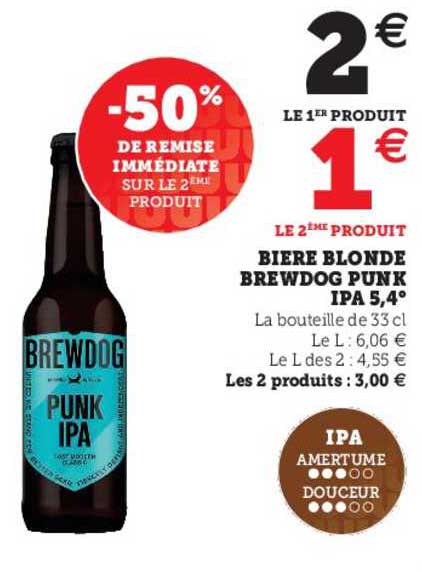 bière blonde brewdog punk ipa 5.4° -50% de remise immédiate sur le 2ème produit
