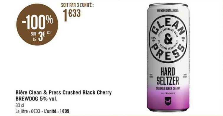 bière clean & press crushed black cherry brewdog 5% vol.