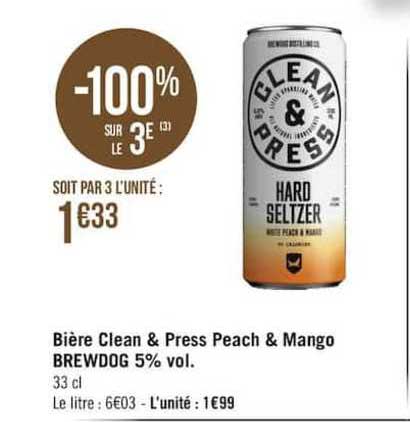 bière clean & press peach & mango brewdog 5% vol.