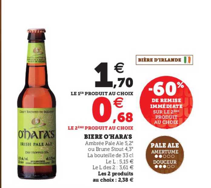 bière o'hara's -60% de remise immédiate sur le 2ème produit au choix