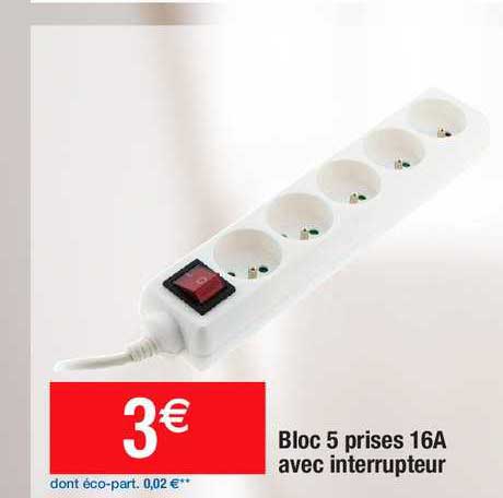 bloc 5 prises 16a avec interrupteur