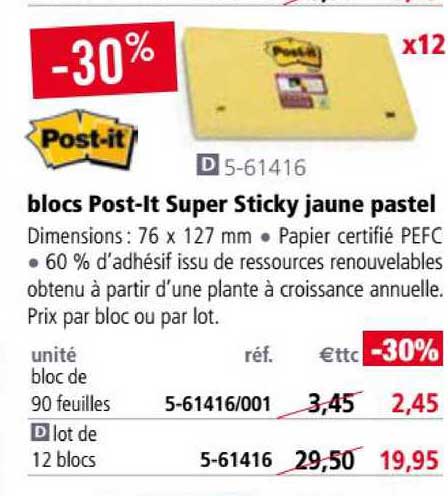 blocs post-it super sticky jaune pastel