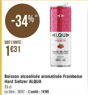 boisson alcoolisée armatisée framboise hard seltzer alqua