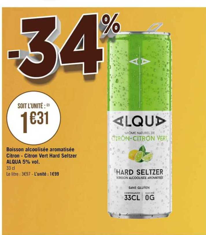 boisson alcoolisée aromatisée citron - citron vert hard seltzer alqua 5% vol.