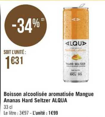 boisson alcoolisée aromatisée mangue ananas hard seltzer alqua