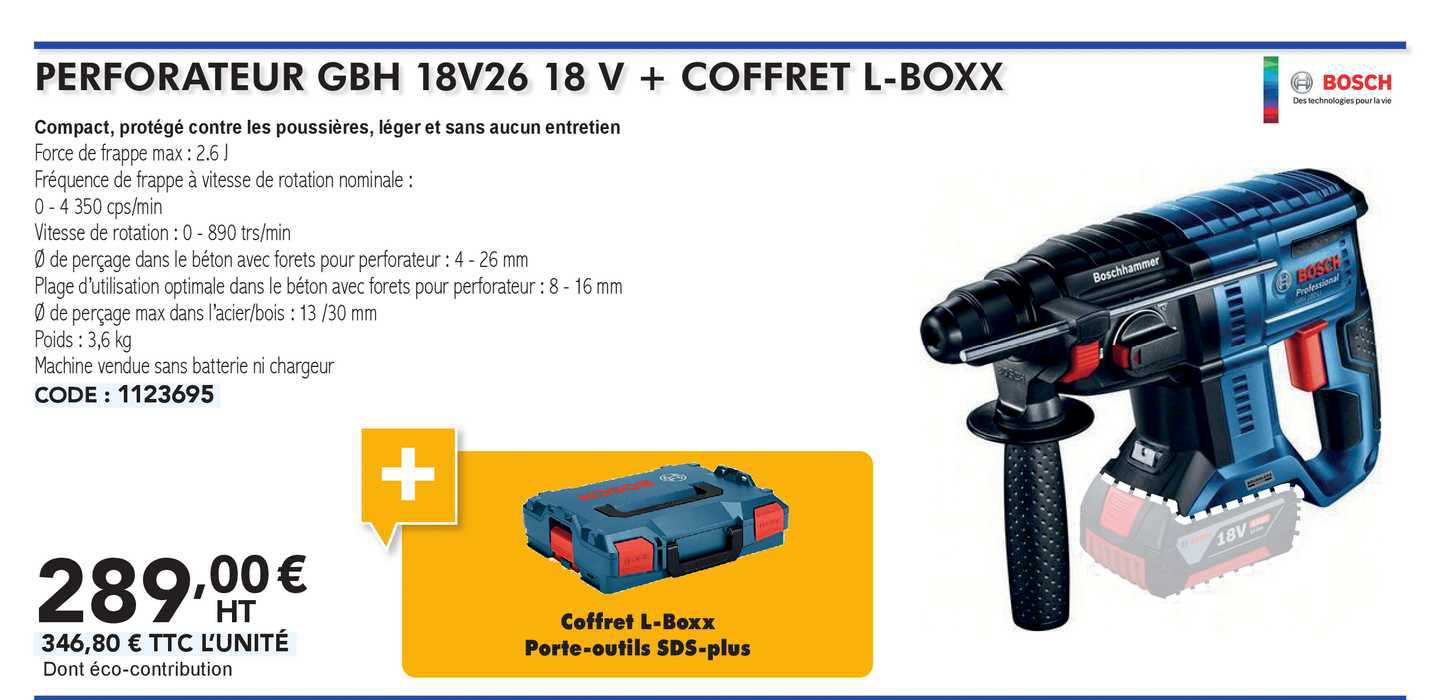 bosch perforateur gbh 18v26 18 v + coffret l-boxx