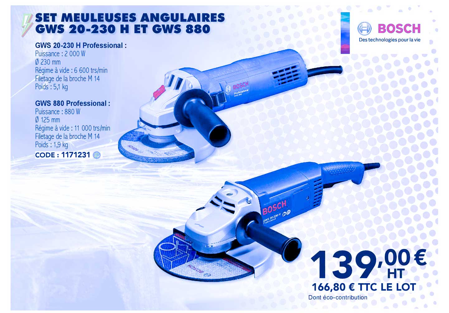 bosch set meuleuse angulaires gws 20-230 h et gws 880