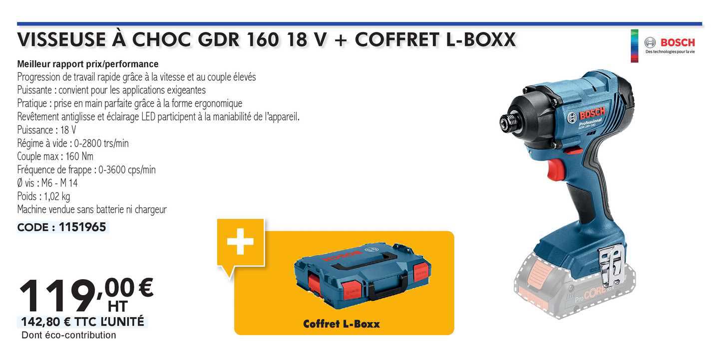 bosch visseuse à choc gdr 160 18 v + coffret l-boxx