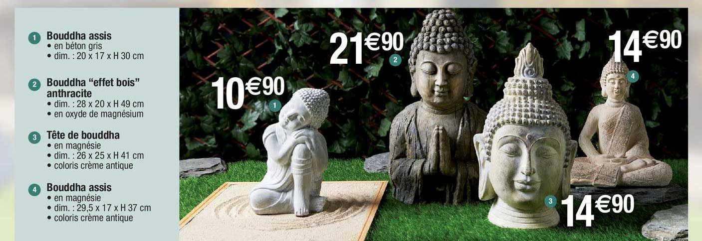 Bouddha Assis, Bouddha "effet Bois" Anthracite, Tete De Bouddha, Bouddha Assis