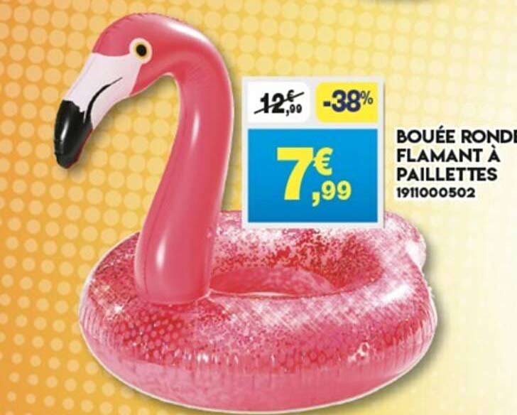 bouée ronde flamant à paillettes