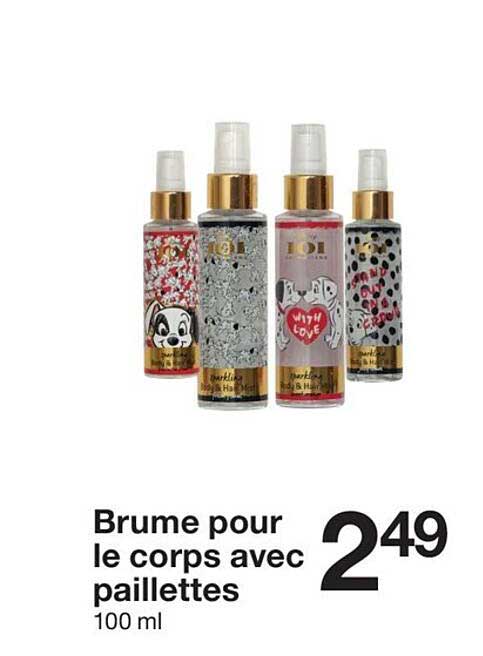 brume pour le corps avec paillettes