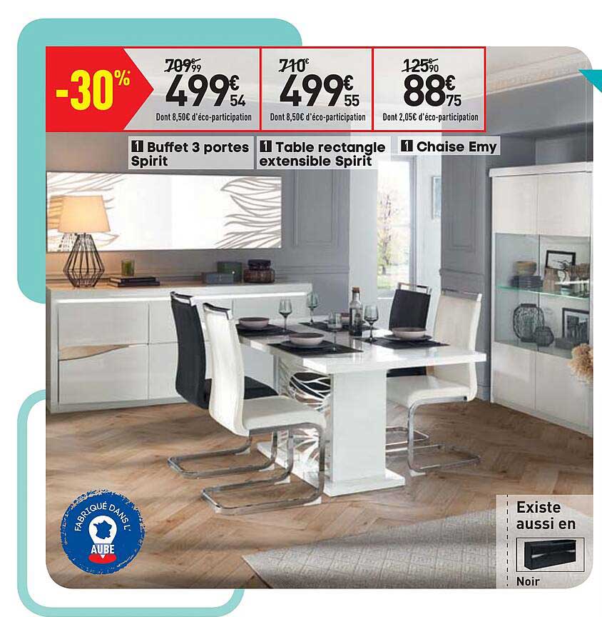 buffet 3 portes spirit, table rectangle extensible spirit, chaise emy