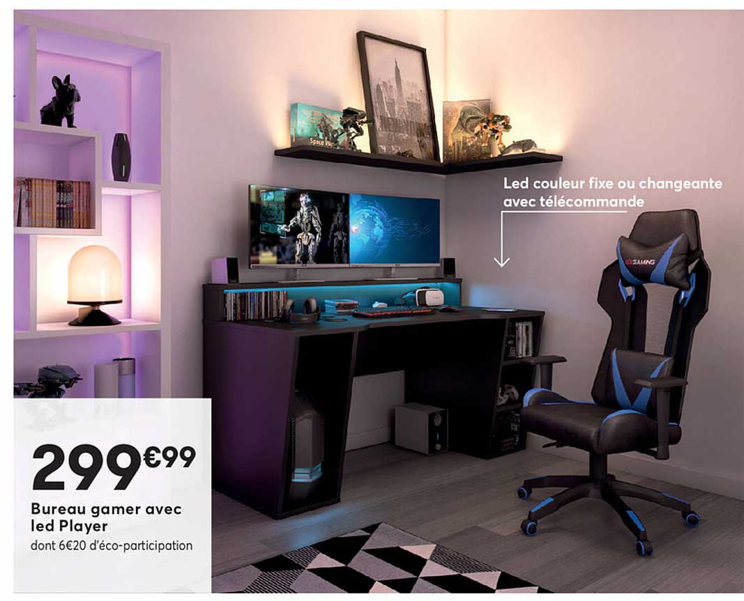 bureau gamer avec led player